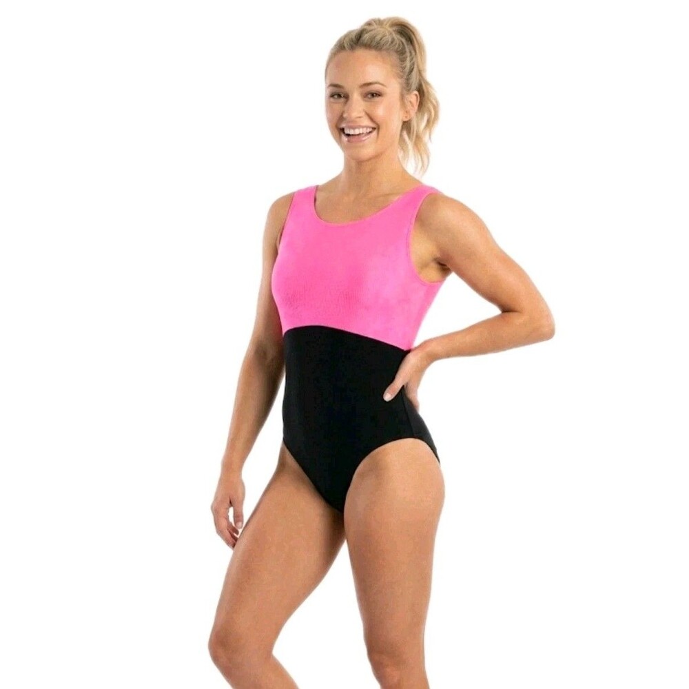 GK Elite VTG Hot Pink Ribbed Tank Leotard Bodysuit Cotton Size AL Adult L